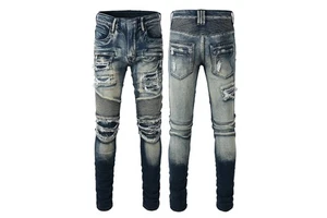 New Low Rise Button Men Plus Size Double Waisted Men Straight Pantalones Jeans Hombre White Patched Shaded Jeans