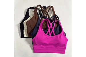 Solid Color Comprehensive Training Sports Underwear Top Chest Pad Strapless Cross Back Women Fitness Sports Bra