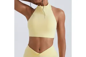Crew Neck Yoga Nude Feel Halter Sports Bra High Support Removable Padded Bra Spandex/Nylon Material Anti-Shock for Casual