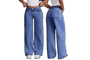 I-0740 Factory Denim Jeans Women's Sweet Hot Style High Waist Large Size Straight Loose Casual Pants Wide Leg Long Jeans