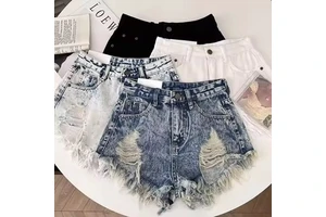 2025 Wholesale Summer Sexy Women's High Waist Slim Fit Women's Denim Shorts Customizable Embroidered logo