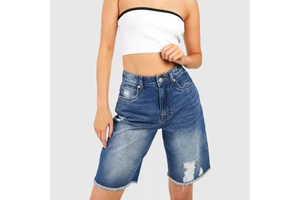 Sun-Ready Women's Denim Jean Shorts High Waist Distressed Button Closure Bermuda Shorts For Summer Wear Casual Style