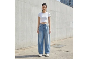 Women's Straight Denim Jeans High Waist Relaxed Fit Cotton Casual Pants Trousers Wholesale