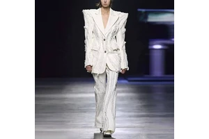 New Fashion White Tassel Denim Jacket Jeans Women'S Set Long Sleeved Shoulder Pad Design Coat Long Pants Cowboy Suit