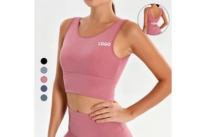 2026 New European American Full Wrap Breathable Fashion Vest Sports Bra High Support Deep U Beautiful Back Shock Front Logo