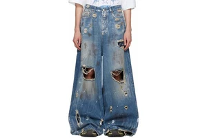 Fashion Design OEM ODM High Quality Custom Blue Plus Size Big Wide-leg Baggy Ripped Jeans Denim Pants for Men