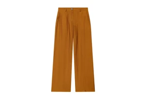 Breathable Mid Waist Women's Casual Long Pants Autumn Woven Brown Full Length Trousers