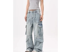 Designer Vintage Washed Light Blue Men's Jeans Loose Fit Comfortable Stretchy Custom Made Men's Jeans