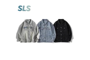 Wholesale Men's American Vintage Jacket Spring and Autumn Distress Denim Coat Oversized Multi-Pocket Cargo Casual Jean Jacket