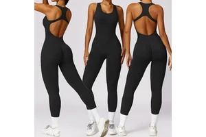Women Yoga Jumpsuits Slim Gym One Piece Breathable Yoga Onesie Seamless Workout Ribbed Sleeveless Sport Jumpsuits