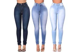 Wholesales Cheap Women Pencil Pants Skinny Denim Fabric Washed Black Blue Light Blue Women Skinning Jeans Custom Manufacturer