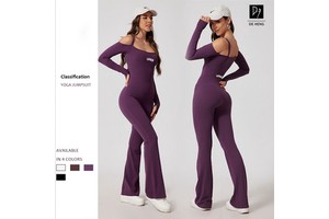 Female Long Sleeve Strap Of The Shoulder Slim Fit Hip Lift Breathable Wide Leg Flared Pants Jumpsuit