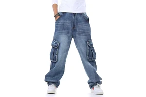 Men's Loose Wide Leg Plus Size Stonewashed Denim Eco-Friendly Breathable Winter 3D Pattern Outdoor