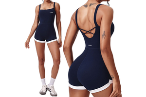 Custom Logo Gym Jumpsuit Woman's Contrast Color Activewear Sport Outfit Slim Playsuits in Workout Clothes Luxury Hollow Out