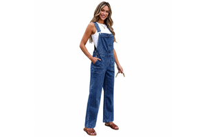 Women's Denim Overalls Mid Waist Loose Fit Breathable Waterproof Eco-Friendly Stonewashed Solid Color Casual Summer Style