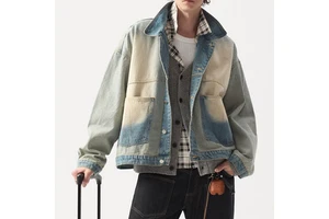 Custom Vintage Washed Men's Cotton Jeans Jacket Regular Sleeve Turn Down Collar Pocket Casual Style for Spring Season