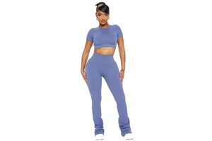 Women's Plus Size Customizable Sports Outfit Stretchy Two-Piece Fitness Suit Solid Rib Bras Short Outerwear Yoga Lady Clothing