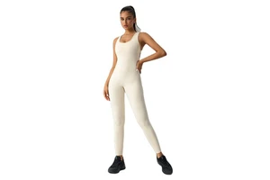 Women Yoga Jumpsuit Open Back Racerback Built-in Bra Breathable Four-Way Stretch Butt Lifting Ankle-Length Sleeveless One Piece