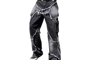Custom Plus Size Men's Fashion Baggy Denim Jeans Daily Casual Straight Style Distressed Patched Solid Streetwear Friendly