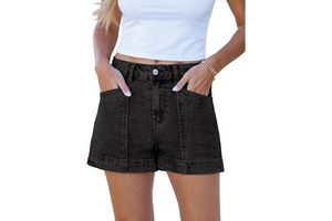 2025 Women's High-Waisted Stretchy Denim Jean Shorts Trendy Casual Distressed Cut off Jorts with Pockets Mid-Waist Skinny Fit