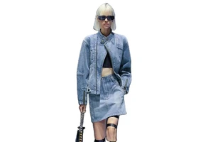 Bufa Custom Denim Outfits Zippered Blue Color Come Together Cool Denim Jacket and Mini Denim Skirt Set for Women