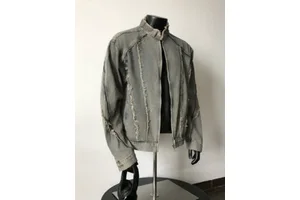 JL American Retro Deconstructed Rag Woven Denim Jacket Men's Hip Hop Breathable 100% Cotton Spring Autumn Street Medium Wash