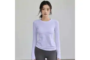 Women's Nylon Yoga T-Shirt Breathable V-Neck Top with Drawstring Pleated Waist Autumn New Release with