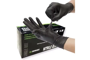 Custom Logo 3mil Gloves Powder Free Tattoo Beauty Salon Finger Textured Cleaning Latex Free Black Disposable Nitrile Gloves