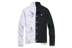2025 Latest Unisex Vintage Y2K Streetwear Two-Tone Patchwork Jean Jacket Black Slim Fit Motorcycle Hip Hop Customizable Cotton