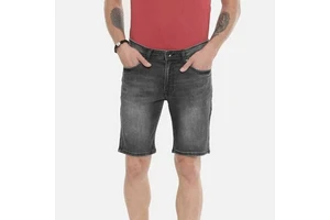 Men's Dark Washed Cotton Denim Shorts Straight Leg Mid Waist Casual Summer Jeans Shorts with Pockets Stonewashed Street Style