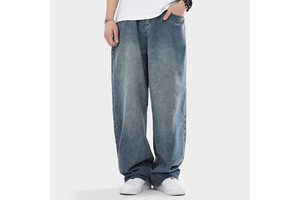 Versatile Men's Plus Size Straight Jeans Loose Fit Casual Streetwear Denim Trousers Logo Waist Big Size Pants Wholesale Bulk