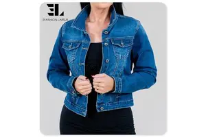 LARSUR Xintang Guangzhou Denim Jeans Jacket Factory Manufacturer Custom Washed Shorts Jeans Jacket for Women Crop Denim Jacket