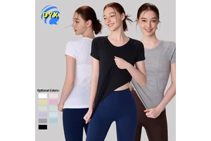 Free Sample Seamless Antibacterial Bare-Feel Slim-Fit Yoga Top for Women Running Fitness Short-Sleeve Waist-Defining Yoga Wear