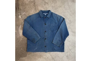 Squirorkop Custom Vintage Indigo Denim Chore Shirt Jacket for Men | Washed French Workwear Utility Coat with 3 Pockets