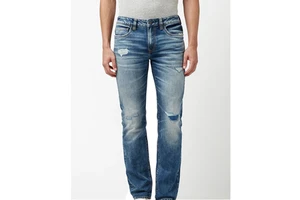 Men's High Street Style Mid Wash Regular Straight Fit Denim Jeans Blue Light Zipper Fly Breathable High Waist Logo Plus Size Big