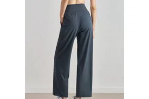Women's Yoga Solid Spandex/Nylon Straight Pants Loose Fit Wide Leg High Waist Sweat-Wicking Tummy Control Long Trousers Custom