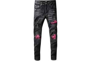 Customized Men's Destroyed Denim Skinny Jeans High Street OEM Print Pants Colored Wash Mid Distressed Holes for All 4 Seasons