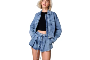 Women's Autumn Cargo Style Denim Jacket Suit for Women High Waisted Loose Fit Slimming Cropped 2 Piece Set Women Clothes