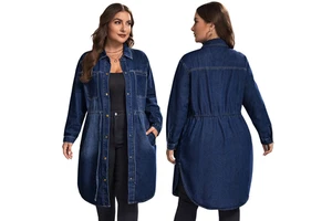 Plus-size Women's Autumn and Winter Casual Waist-cinching Temperament Long Denim Shirt High-end Jacket ODM