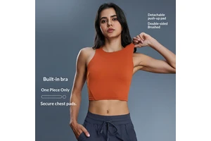 Fitness Top for Women Crew Neck Yoga Tank Top with Built-in Bra Braided Straps High Support Breathable Slim Fit Sports Camisole