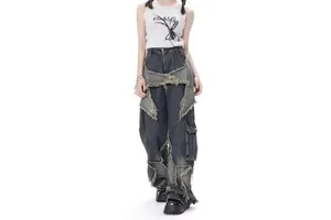 Custom Wash Denim Distressed Appliqued Women's Jeans Vintage Faded Lady Baggy Jeans Women's Pants Loose Casual Slim Women Jeans