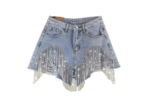 Women's Summer Mid-Waisted Plus Size Denim Shorts Sporty Washed Ripped Hole Breathable Elastic Waist 100% Cotton Quick Dry