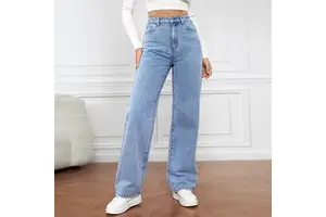 Trendy Women's Loose Wide Leg Breathable Solid High Waist Casual Denim Jeans Summer High Quality European American Style Factory