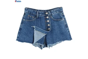 Women Hot Style Denim Short Women's Denim Fashionable Trendy Summer Denim Short Women Shorts Distressed Button Blue Jean Short