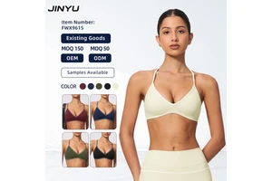 Custom Women Toxin Free Fabric V Neck Halter Yoga Bra Stripe Free Soft Stretch Workout Athletic Sports Bra