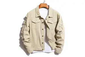 Ripped Distressed Solid Casual Slim Mens Denim Jacket Bomber Jacket Men High Quality Cowboy Men's Jean Jacket Spring Autumn