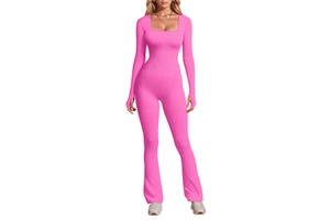 New High Quality Women's Sports Jumpsuit Seamless Long Sleeved Square Neck Breathable Gym Jumpsuit