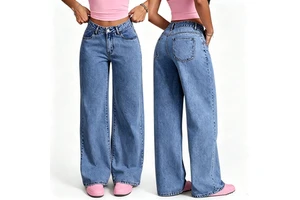 Factory Denim Jeans Women's Sweet Hot Style High Waist Large Size Straight Loose Casual Pants Wide Leg Long Jeans