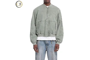 OEM Fashion Heavyweight Retro Cargo Jacket Custom Men's Acid Washed Trench Coat Denim Jacket Full Zipper