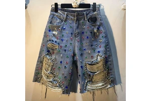Wholesale 2025 Autumn New Fashion High Waisted Denim Slim Fit Versatile Tassel Women's Shorts